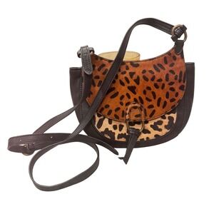 Lucky Brand Rela Crossbody Bag Leopard Print Genuine Cow Leather Cow Hair 7x8x3"